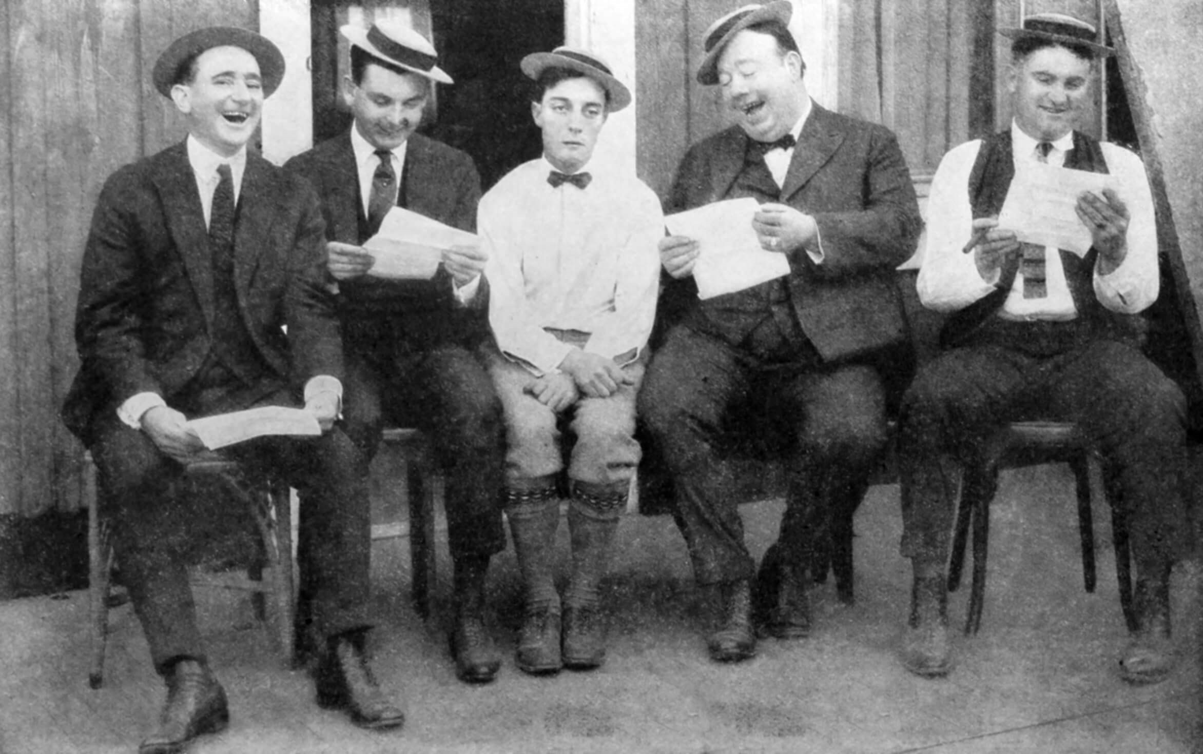 Buster Keaton with his writing staff, 1923 (Source: Wikimedia Commons)