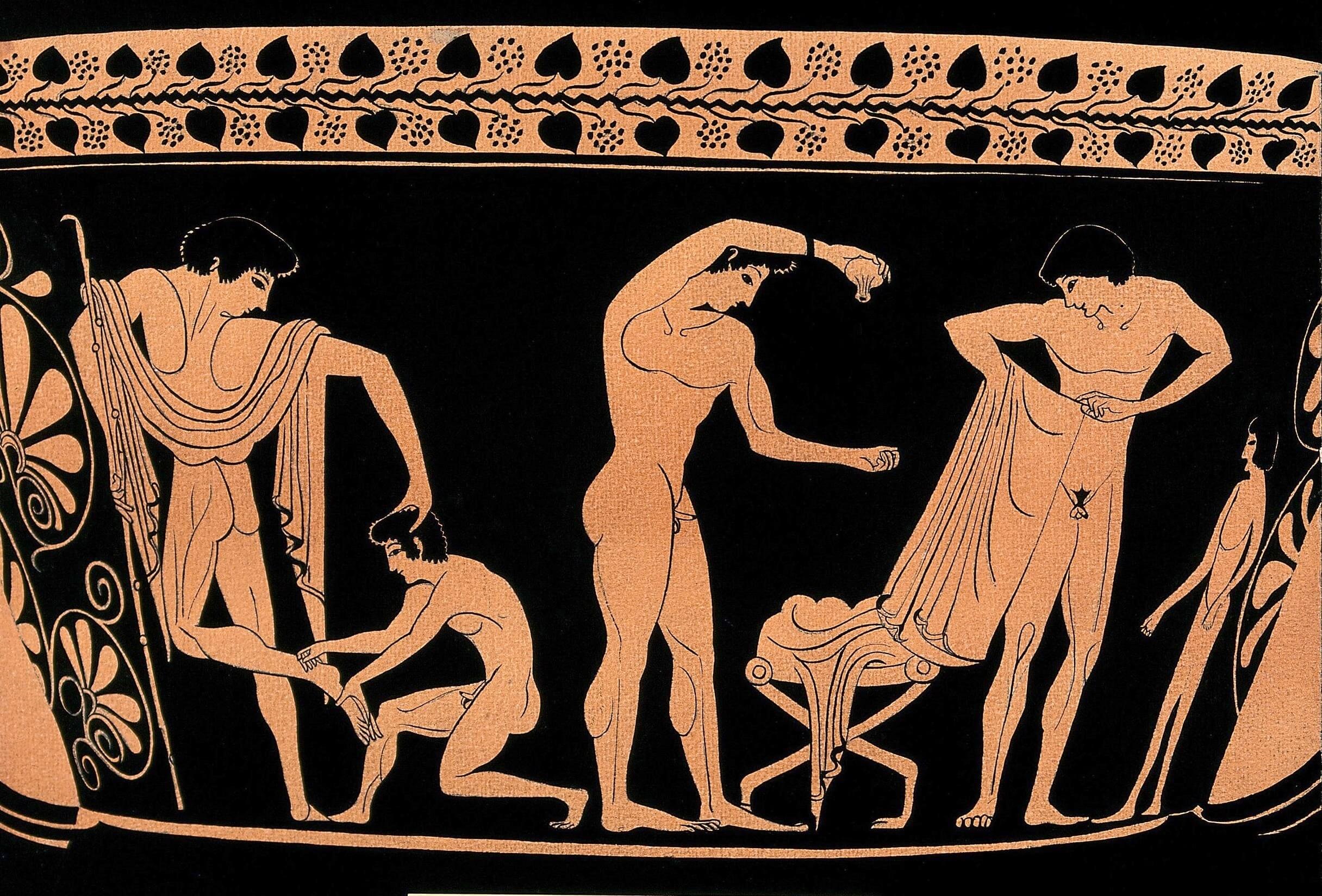 Athletes at a gym. Attributed to Euphronios, 6th Century (Courtesy: Wellcome Collection)